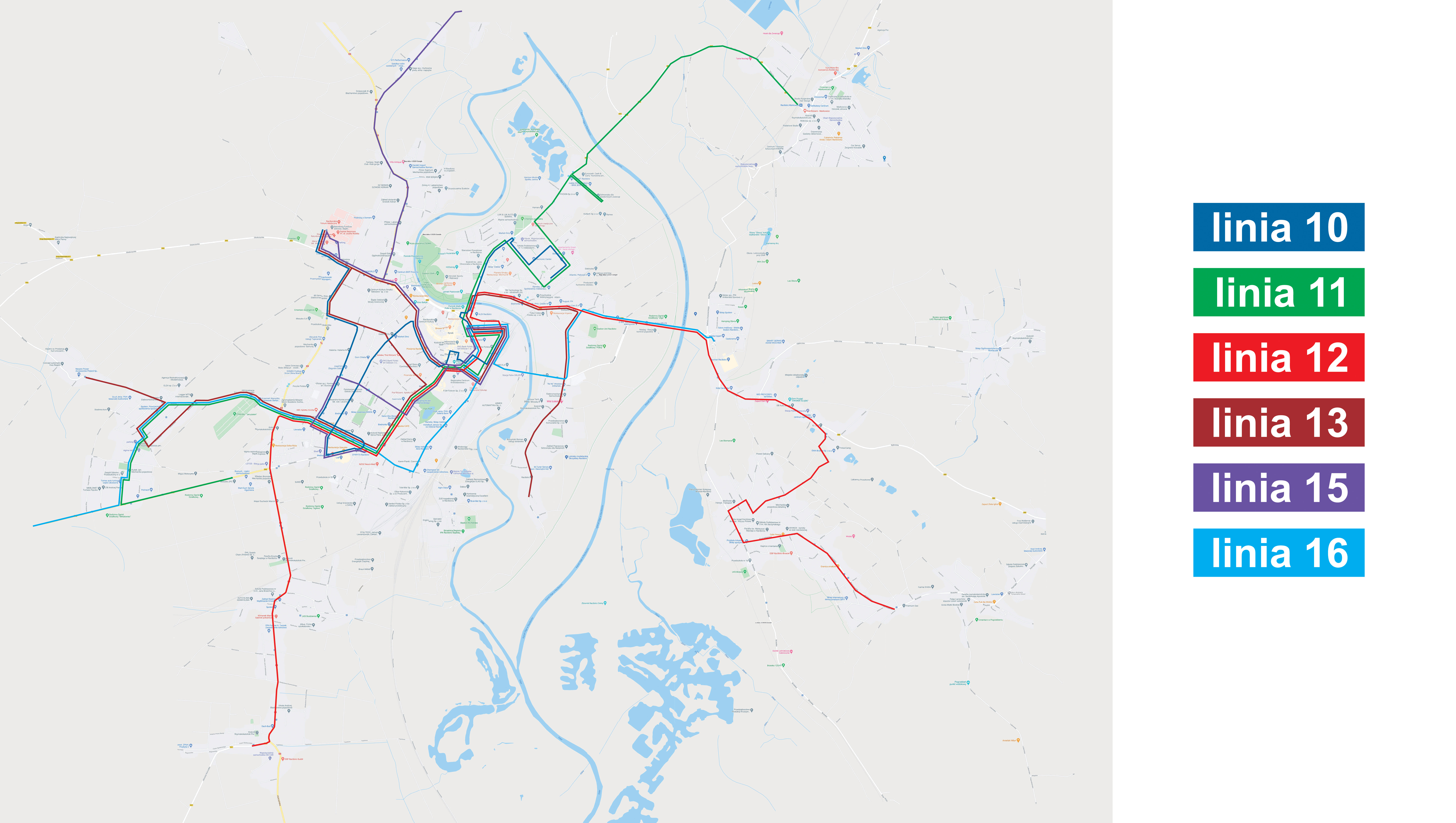 Przebieg nowych linii autobusów komunikacji miejskiej po 5-tym października 2020