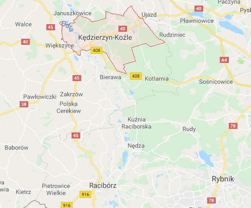 Mapa administracyjna miasta Kędzierzyn Kożle