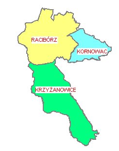 Teren działania Straży Miejskiej z Raciborza - Racibórz, Kornowac, Krzyżanowice
