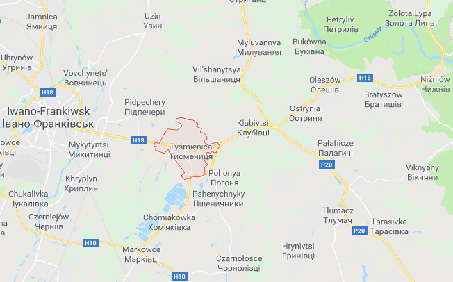 Mapa administracyjna miasta Tyśmenica